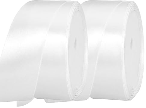 2 Stück 22m X 4mm Weiße Satinband,Geschenkband Weiss,Schleifenband Breit,Dekoration Bänder,Stoffband für Hochzeit,Geschenkverpackung