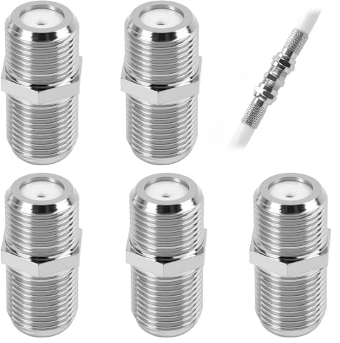 5er Set SAT Adapter Verbinder - Koaxialkabel Verlängerung mit 2X F-Buchse, Vernickelt, für Satelliten Kabel und BK Anlagen, Digital und Analog HDTV, Innen- und Außenmontage, Sat Kabel Verbinder
