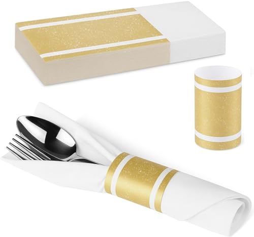 100 Pcs Napkin Bands - Paper Napkin Rings Self Adhesive(Gold)