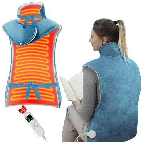 ITSHINY Termoforo Elettrico per Schiena, Termoforo Cervicale e Spalle con 6 Livelli di Riscaldamento, Timer di Spegnimento Automatico, Tensione Muscolare, Lavabile in Lavatrice, 60x108 cm