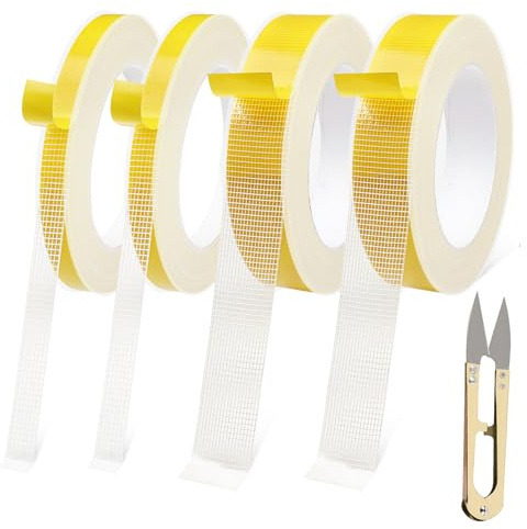 RoyalChic Doppelseitiges Stoffband, 4 Rolle Saumband Selbstklebend, 1&2.5cm | 10m pro Rolle, Stoffklebeband Extra Stark, Abziehbar & Rückstandsfrei, Kürzen Ohne Nähen Bügeln, für Vorhänge Hosen Teppich