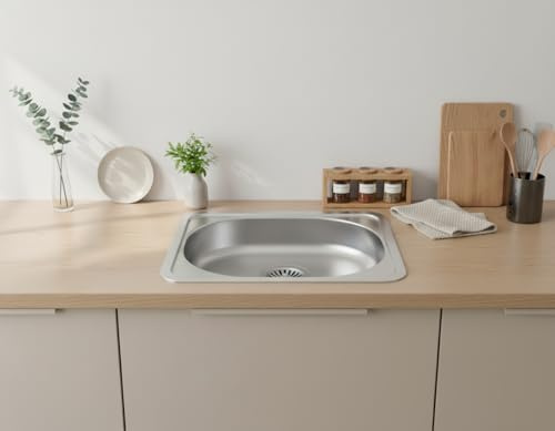 Faizee Home | Edelstahlspüle – Robuste Einbauspüle für Küche mit großem Becken | Auflagespüle aus hochwertigem Edelstahl inkl. Siphon-Set (Ohne Armatur, 50x40)