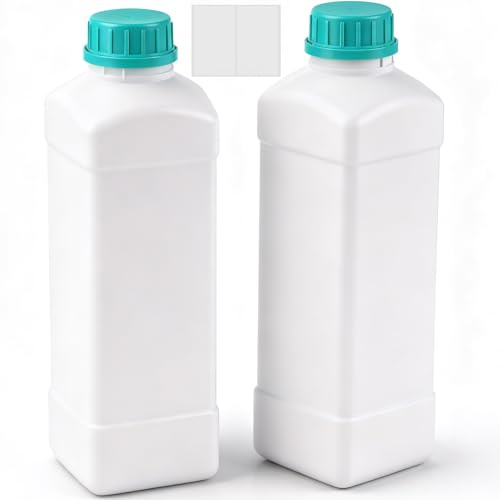 qjuwhua Weithalsflasche 2 Stück 1000ml HDPE Flasche mit Schraubverschluß Laborflaschen Chemielagerflaschen Plastikflaschen zum befüllen 1 Liter für Labor Küche Flüssigkeiten Pasten Granulate Weiß