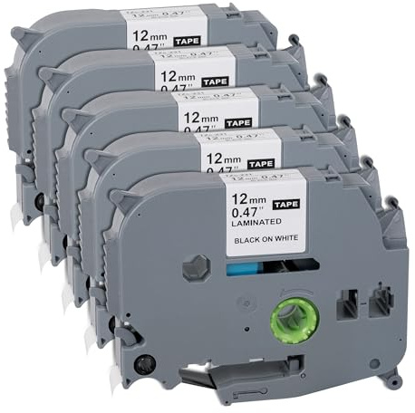 Carehabi 5x Schriftband Kompatibel, mit Brother P-Touch Bänder 12mm TZe-231, Laminierband Schwarz auf Weiß für PT H100LB H107B D210 E100 P300BT, 8m Rolle, Wasserfest & Selbstklebend für Büro & Küche