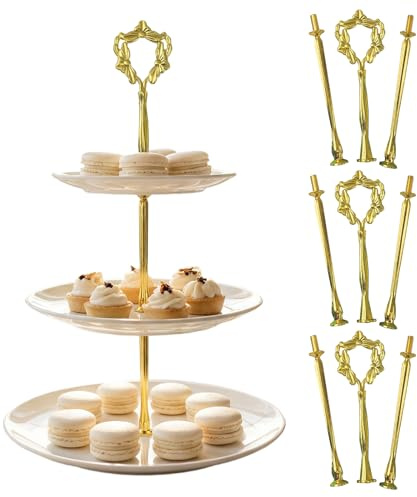 Tinsellns 3 Sets Cake Stand Fittings, 3 Tier Metal Cake Plate Stand Handle, Tower Dessert Stand, Food Display Stand, Suitable for Birthday Parties, Anniversaries, or Everyday Use, Gold