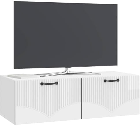 vidaXL Wandmontierter TV-Schrank Hochglanz Weiß 98 x 41 x 30 cm, Moderner Wohnbereich, Rechteckiger Wandschrank, Viel Stauraum, Schlichtes Design für die Haushaltsorganisation