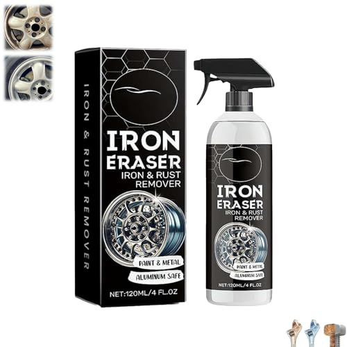 Iron Eraser Rust Remover Spray, 2026 New Iron Powder Remover Spray for Car Wheels, 120 ML Fast Acting Rust and Brake Dust Removers for Wheels Tools Hardware Use (Black A 1set)