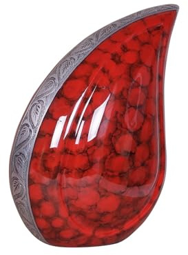 Aluminium Teardrop Urn ashes cremation funeral keepsake memorial Adult Capacity Handcrafted 12 Inch Secure Threaded Base Design (Red Cloud)
