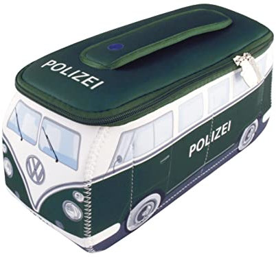 BRISA VW Collection - Volkswagen Trousse Universelle en Néoprène pour Maquillage, Cosmétiques, Toilette, Pochette T1 Combi Bus (Police/Vert/Grand)