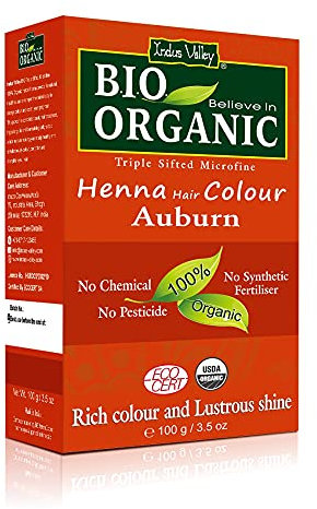 Indus Valley Tinte para el cabello de henna Auburn 100% Bio Polvo microfino tamizado triple orgánico (Auburn)