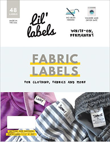 No Iron Clothing Fabric Labels, Washer & Dryer Safe, Writable, Great on Kids Name Clothes Daycare Label and Nursing Home, 48-Pack, New Size