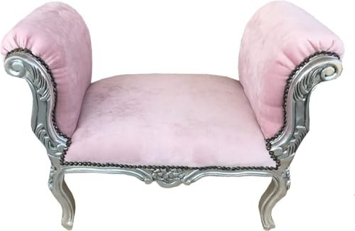 Casa Padrino Barock Schemel Hocker Hell Rosa/Silber - Sitzbank - Limited Edition