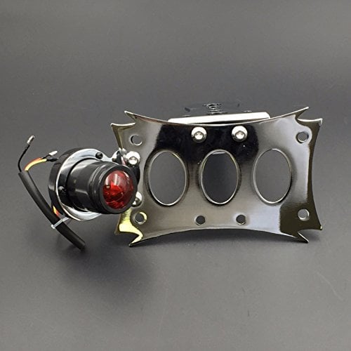 AfterMokit Replacement for Chrome Side Mount License Plate Bracket Integrated with Black LED Tail Light Universal Fit for Harley Davidson Bobber Chopper for Kawasaki for Suzuki for Yamaha 7x4 inch