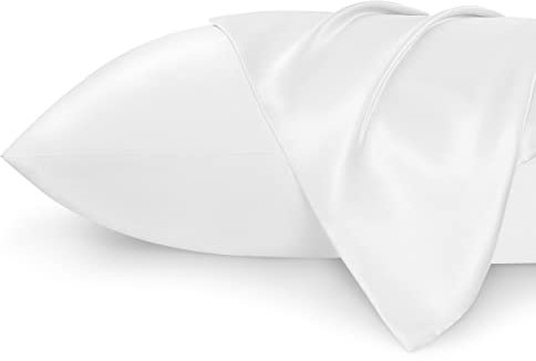 Bedsure Satin Pillowcase for Hair and Skin - Similar to Silk Pillowcase, Cooling Pillow Cases 2 Pack with Envelope Closure, Gifts for Women, Queen & Standard Size 50x75 cm, White