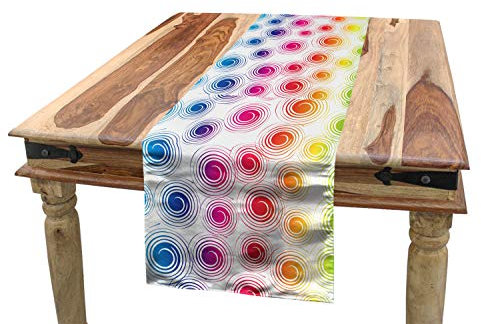 ABAKUHAUS Bunt Tischläufer, Funky Geometric Retro, Esszimmer Küche Rechteckiger Dekorativer Tischläufer, 40 x 180 cm, Magenta Orange