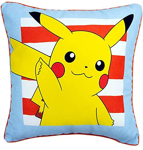 Pokemon Jump Quadratisches Kissen, Pikachu-Design, Gelb und Blau, offizielles Lizenzprodukt, wendbar, zweiseitiges Design, PKNJUMCU001UK 1 Stück (1er Pack)