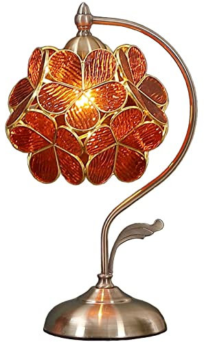Bieye L30751 Tischlampe im Tiffany-Stil mit Buntglas und Blütenblättern, mit Messingsockel für die Inneneinrichtung (Bernstein, 8 Kirschblüte)