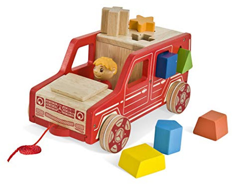 Eichhorn - Mercedes Steck G-Klasse - Auto mit 7 Bausteinen und Fahrerfigur, Formen, aus FSC 100% zertifiziertem Buchenholz, 24x14 cm groß, ab einem Jahr