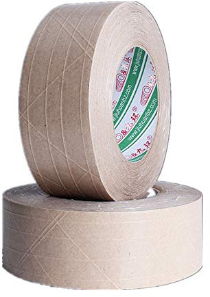 Nastro adesivo per imballaggio con retro piatto, nastro adesivo in carta kraft gommata ad acqua – 60 mm di larghezza x 50 m di lunghezza – carta da stirare, prova di manomissione confezione da 2