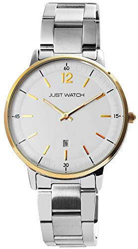 Just Watch Herren-Uhr Echt Edelstahl Datum Leuchtzeiger Analog Quarz JW20133 (silberfarbig weiß)