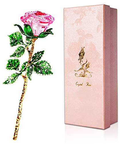 Rosa Rose Geschenk für Sie, K9 Kristallrose mit Wunschkarte, 3D Glasrose Ewige Blume, Kristall Rose Figur für Frauen zum Geburtstag, Muttertag, Hochzeit, Jahrestag, Valentinstag, Weihnachten.