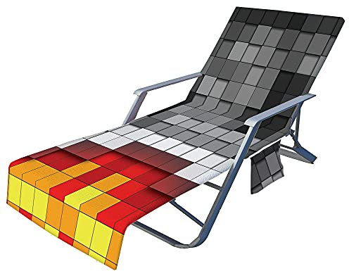 Fansushop Schonbezug für Gartenliege Frottee Liegenauflage Garten Sonnenliege Handtuch mit 2 Taschen Stuhl Strandtuch für Schwimmbäder, Strände (Verlaufsgitter,75x210cm)