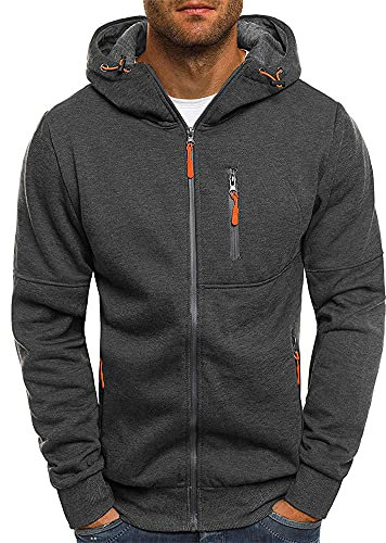 Sprifloral Mens Hoodie Sweatshirt Full Zip up Long Sleeve with Pockets Hooded Jacket Dark Grey M