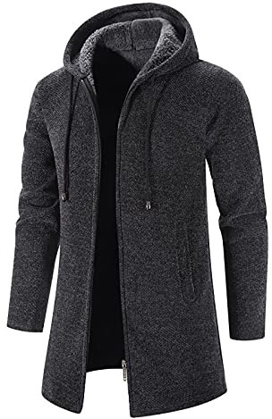 Veste à Capuche pour Hommes Coupe-Vent Veste à Capuche mi-Longue Casual Manteau Homme Hiver Chaud Long Veste en Laine Epais Parka Trench Coat