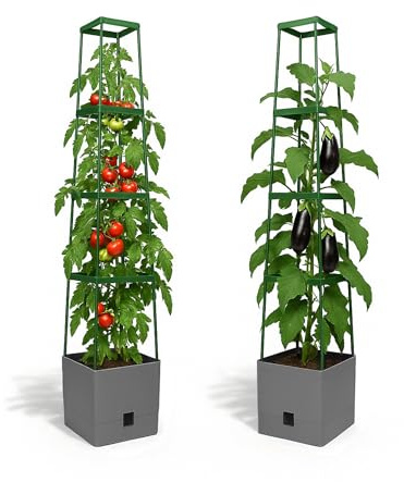 Bio Green Hochbeet Tomaten-Pflanzkästen mit Spalier, selbstbewässernder Pflanzkasten MAXITOM, 24,9 x 152,4 cm, für Tomaten, Ranken, Gemüse, Indoor/Outdoor, 2 Stück, Anthrazit/Grau