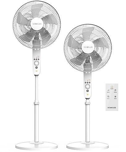 Newlux-Ventilador de Pie con Mando a Distancia W550 Smart 5 Aspas de ø40cm, 3 Vel. y 3 Modos. Ventilador de Pedestal Oscilante con Altura Regulable hasta 121cm, Temporizador y Motor de Cobre (Blanco)