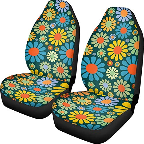 Wanyint Autositzbezug mit buntem Gänseblümchen-Blumenmuster, Hippie-Blumendruck, für Damen und Herren, SUV, LKW, Van und Limousine, Schalensitzschoner
