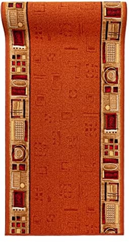 Mazovia rutschfest Teppich Läufer Flur - Modern Muster Teppichläufer - Kurzflor Flurläufer für Vorzimmer, Schlafzimmer - ÖKO-TEX Zertifiziert - Meterware Terracotta Rost - 80x1100cm