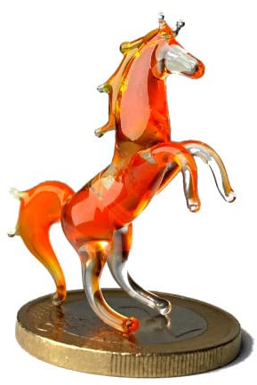 Bastick Pferd Mini Orange Gelb - Miniatur Figur aus Glas - Deko Setzkasten Vitrine Glücksbringer