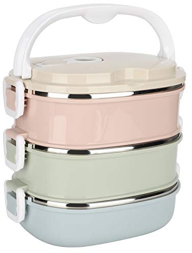 Lunch Box, Portable Stainless Steel Insulated Thermal Food Container Stackable Thermal Compartment Lunch Box for Student Children Work(3 Layer)
