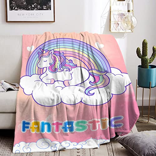 HZVRTN Einhorn Decke Kuscheldecke Flanell Kinder Rosa Kuscheldecke für Mädchen, Weiche Wohndecke Geburtstag Geschenke Sofa Couch Wohn Bett Fleecedecke (Einhorn C, 150x200cm)