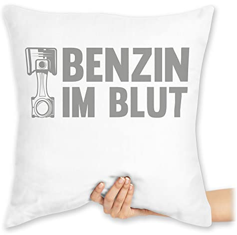Shirtracer Kissen 40x40 Zierkissen - Autos - Benzin im Blut - Zylinder - 40 x 40 cm - Weiß - autoliebhaber Auto Automotive Bild