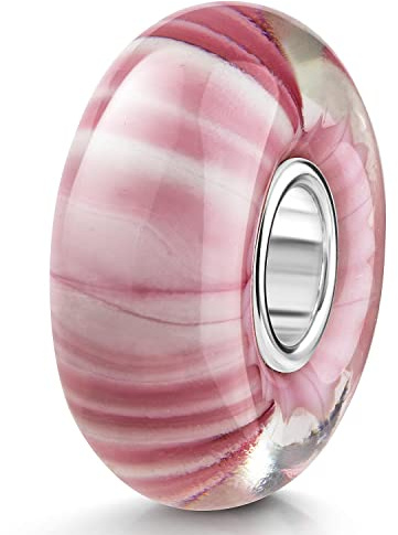 MATERIA by Matthias Wagner Streifen Glas Bead rosa weiß 925 Silber für Armband 537