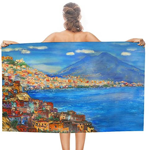 My Daily Mikrofaser-Badetuch 80 x 130 cm, Neapel Italien Landschaft Malerei saugfähig, schnell trocknend, Strandtücher für Pool Spa Reisen