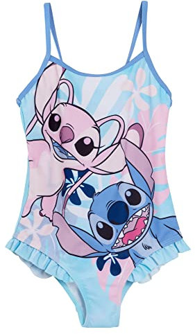 Disney Costume da bagno Stitch per ragazze, costume da bagno Angel Un pezzo per bambini, abbigliamento da spiaggia e piscina., blu, 9-10 Anni