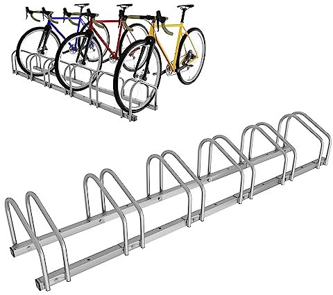 Ansobea Fahrradständer für 6 Fahrräder 35-55 mm Reifenbreite,Fahrradständer Boden,Fahrrad Ständer Einfache Montage Fahrradständer Stahl Verzinkt,Fahrrad Ständer Halter 160x32x26cm Silber