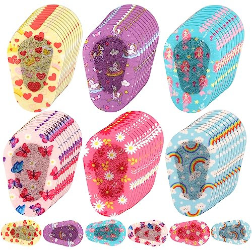 60 Pièces de Pansements Oculaires, Patch Adhésif pour les Yeux pour Enfants 6 Modèles Cache Oeil Adhésif en Coton Bloquant la Lumière pour Enfant (7,5x5cm)
