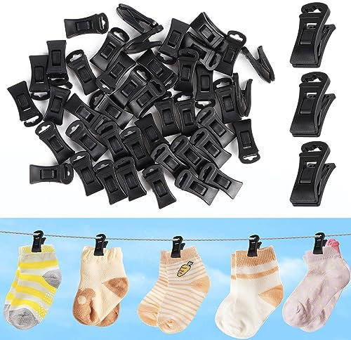 Byffoer 60 Stück Sockenklammern Für Waschmaschine Und Trockner,Socken mit Sockenclip Tragbare Wäschehaken,Sockenhalter mit Haken für Tocknen und Aufbewahren gepaarter Socken