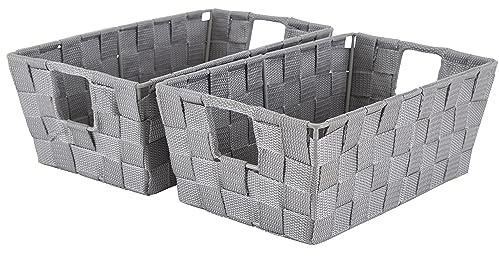 Simplify 2 Pack Small Woven Storage Shelf Basket | Organization | Bathroom | Accessories | Heather Grey