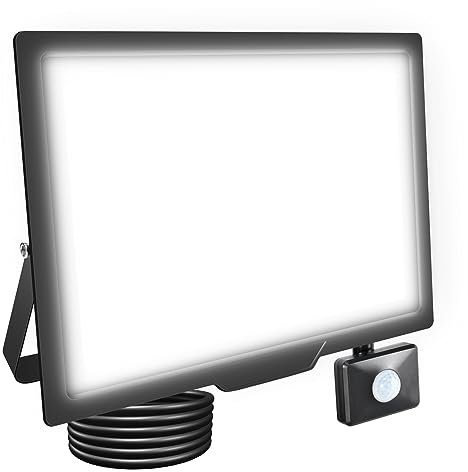 RIGIDON 150W Projecteur LED Avec Détecteur de Mouvement, 15000LM 6000K Blanche Froide Spot LED Extérieur Avec Détecteur IP66 Etanche, Éclairage de Sécurité Extérieur pour Jardin Patio Garage Terrasse