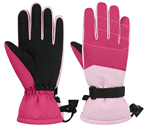 Durio Skihandschuhe Kinder wasserdichte Skihandschuhe Warme Handschuhe Geeignet für Kinder von 6-14 Jahren Rosa M (6-11 Jahre)