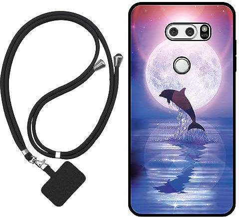 Sunrive Hülle Kompatibel mit LG V30/LG V30 Plus/LG V30S Case,matt Handyhülle Schutzhülle Etui Karikatur Muster TPU Backcover (Mond,Delphine,Meer) +1x Universale Handykette MEHRWEG