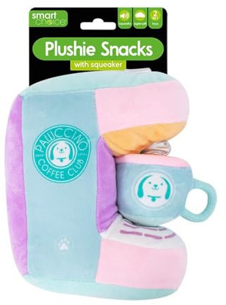 YöL Pink & Teal Soft Plush Coffee Machine With Mug Dog Toy Squeaker Pet Puppy Interactive Play