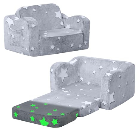 MeMoreCool Kids Couch Sofa, Folding Toddler Chair Bed, Grey