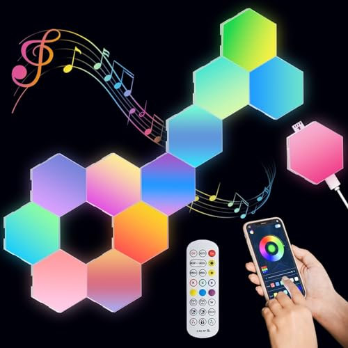 BritPick Hexagon LED Lights,10 Pack RGB Lights Gaming with APP & Remote Control,Hexagonal Smart Lighting Panel Sync to Music for Home Decor, Living Room, Bedroom,Gaming Kids, Adults