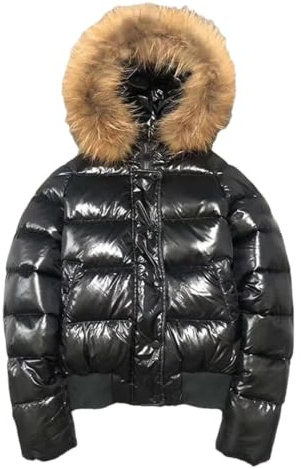 Tdvcpmkk Damen Große Pelzkragen Parka Kurzmantel Winter Lose Warm Elegant Daunenjacke, Schwarz , 38
